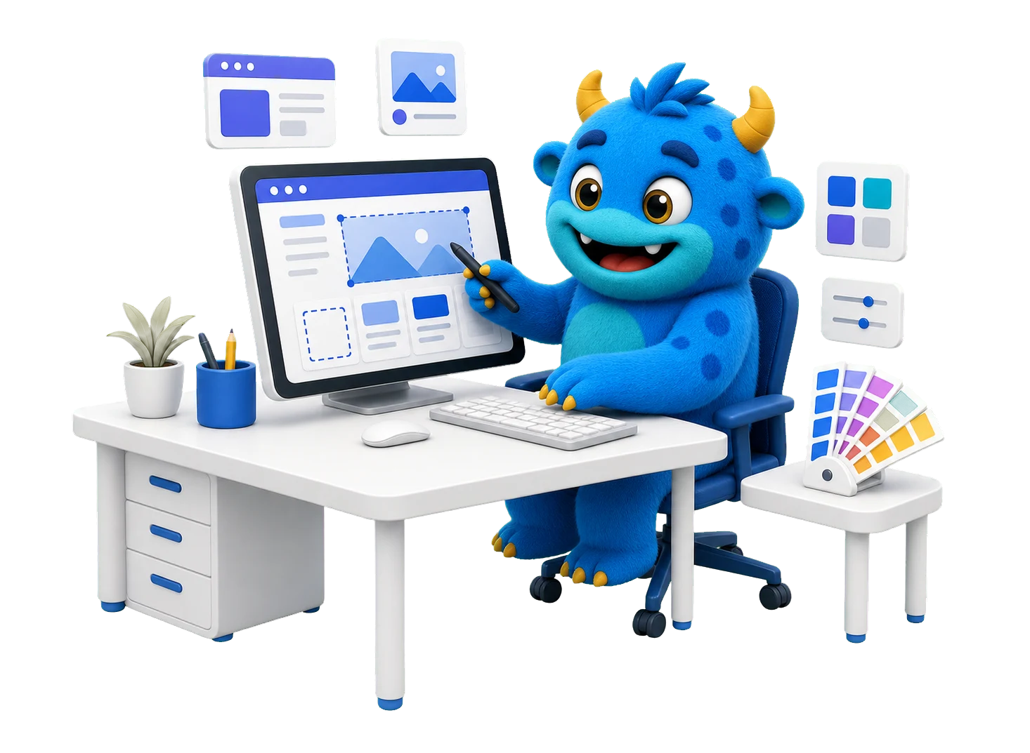 Bastify mascot designing a website