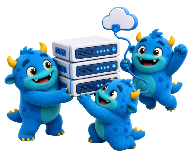Bastify mascots lifting servers